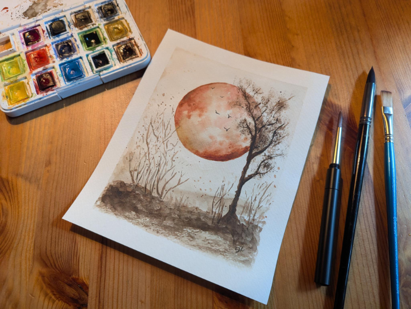 Silke zeichnet für mich den Erdbeer-Mond